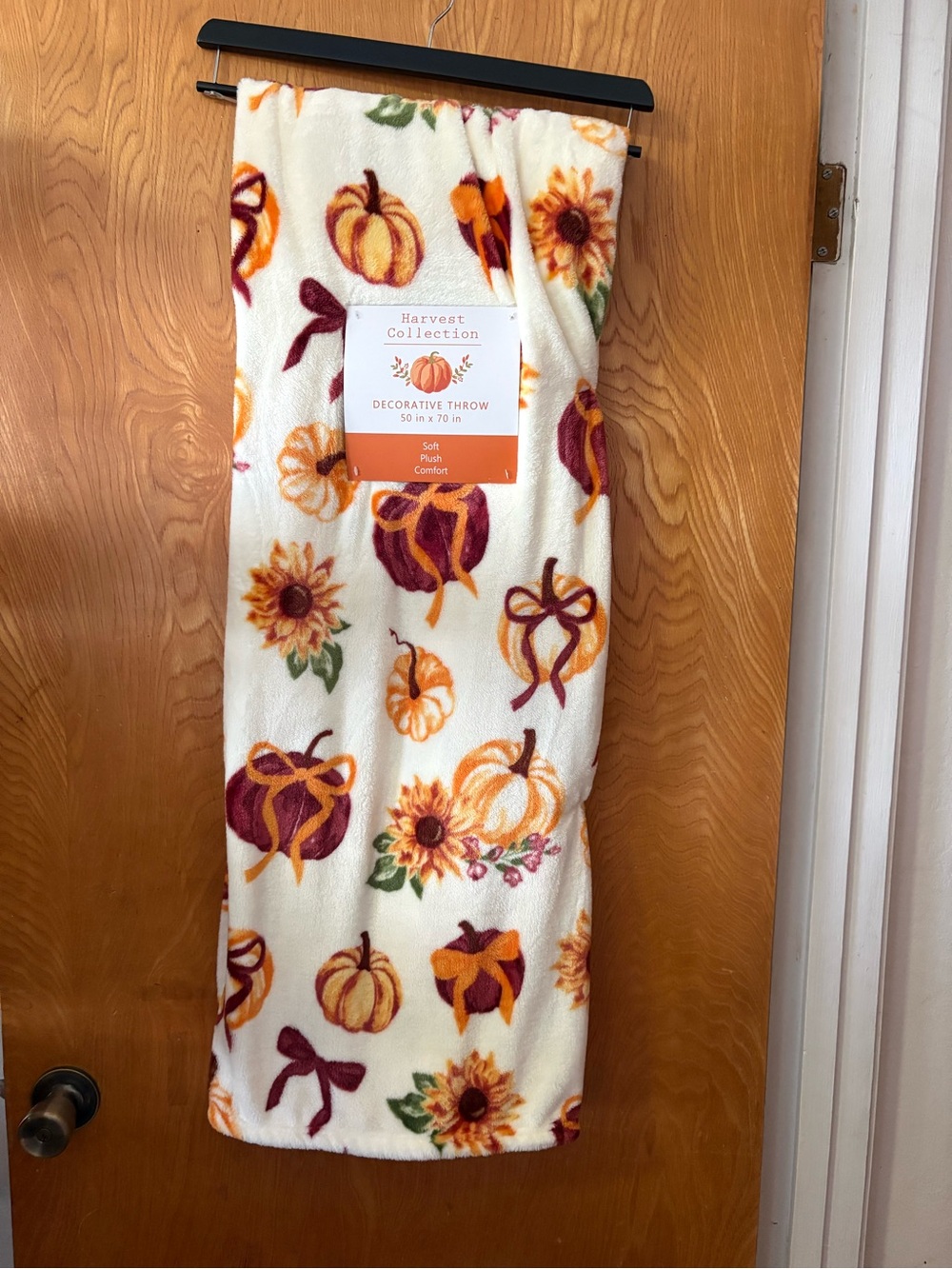 Harvest Collection Fall/Autumn Cream Pumpkin & Sunflower Decorative Throw